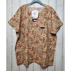 New Women's Floral Nursing Scrub Med Tops Antique Poppy Size 18-20